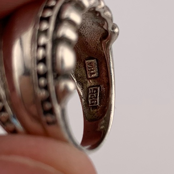 STERLING SILVER 925 BEADED RUFFLED BAND RING CW SIGNED BAND RING VINTAGE SZ 5.5 - Picture 6 of 10